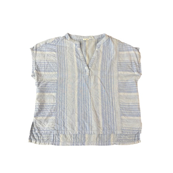 Sigrid Olsen Tops - Sigrid Olsen Blue Striped Linen Blend V-Neck Blouse Short Sleeve Top Large